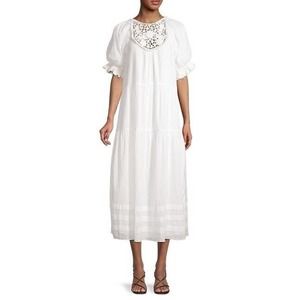 SAYLOR Sz S Small White Crochet Trim Estrella Midi Dress